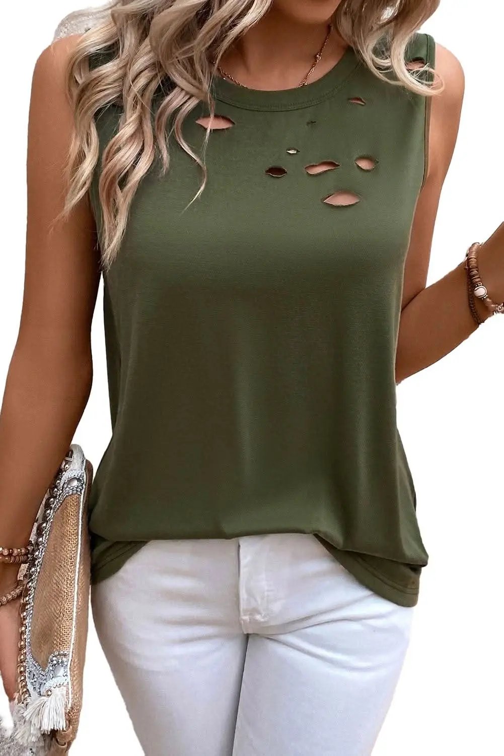 Jungle green distressed tank top - Love Salve